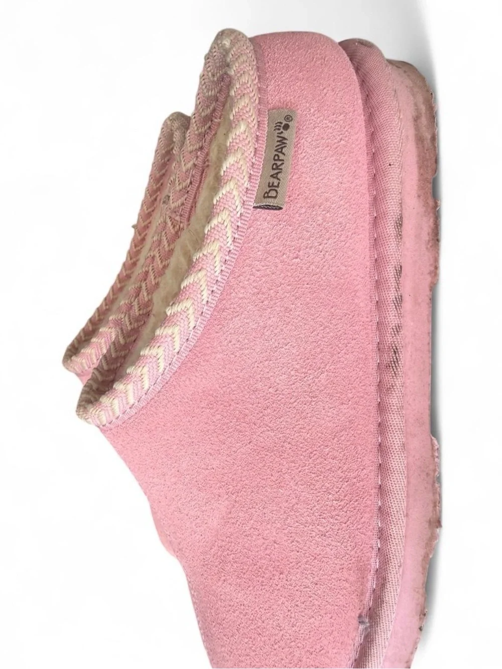 BearPaw Pink Suede Fleece-Lined Slip-On Mules